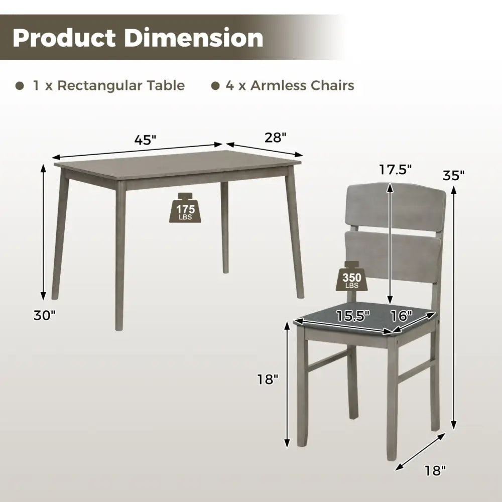 5-Piece Dining Table Set with High Curved Back for 4 People-Gray - Gray - Dining Room Sets