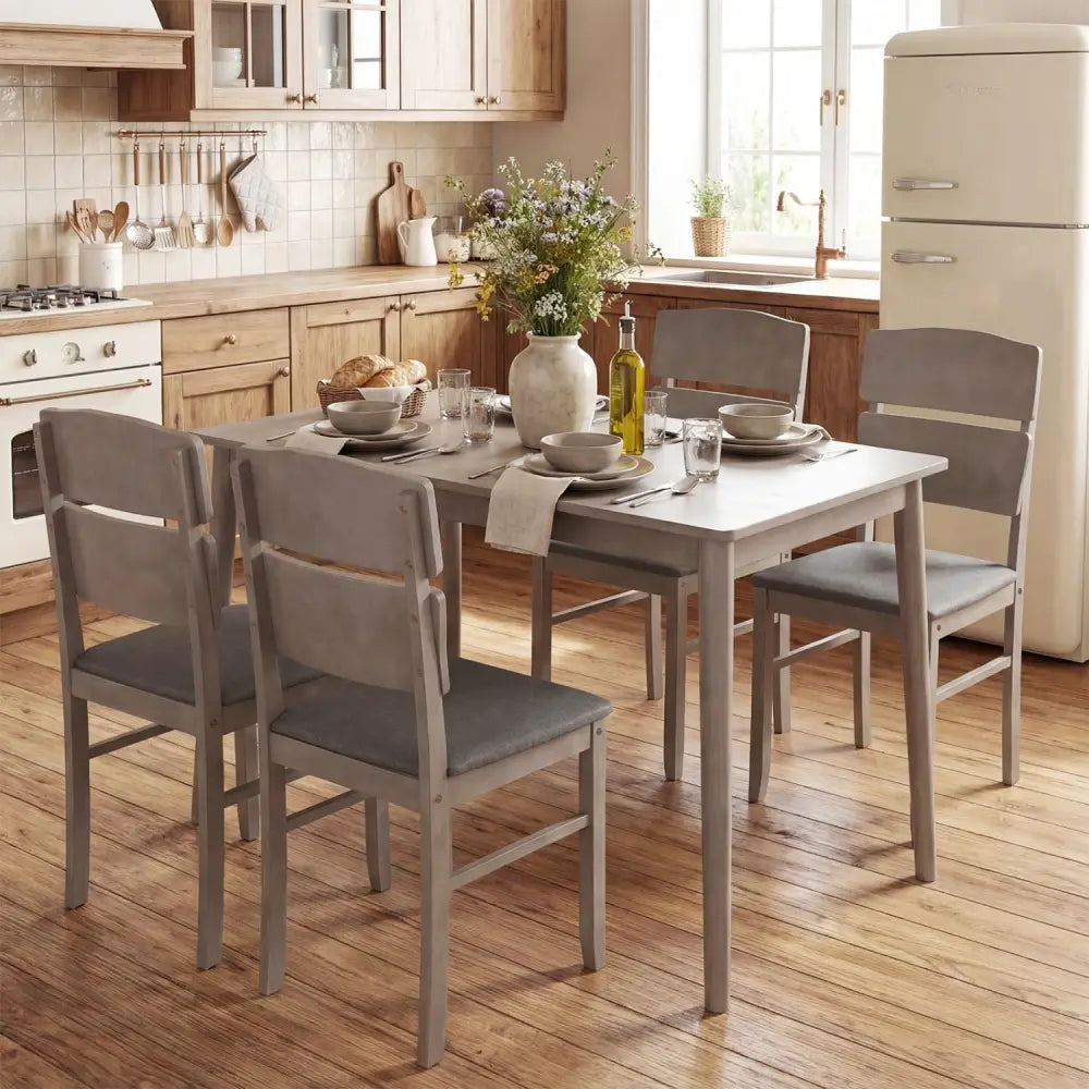 5-Piece Dining Table Set with High Curved Back for 4 People-Gray - Gray - Dining Room Sets