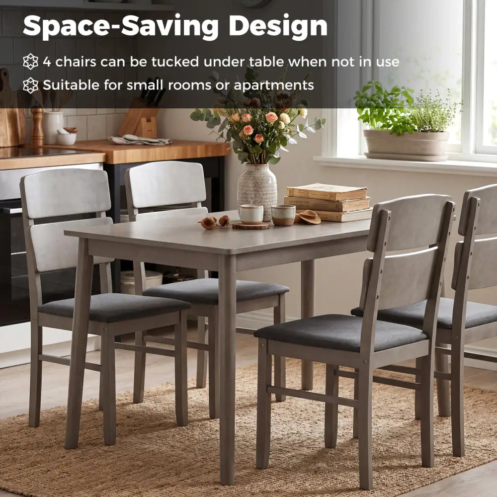 5-Piece Dining Table Set with High Curved Back for 4 People-Gray - Gray - Dining Room Sets
