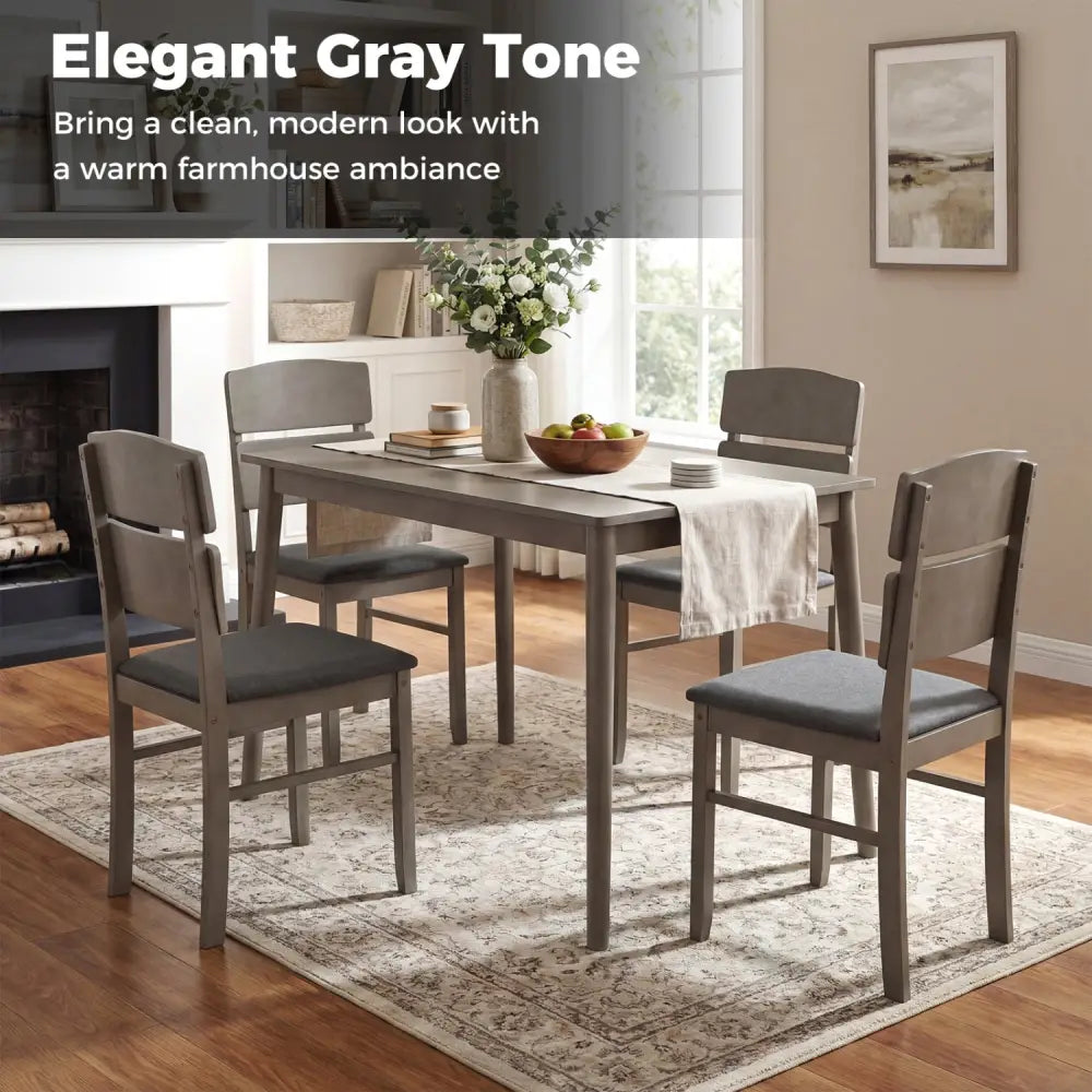 5-Piece Dining Table Set with High Curved Back for 4 People-Gray - Gray - Dining Room Sets