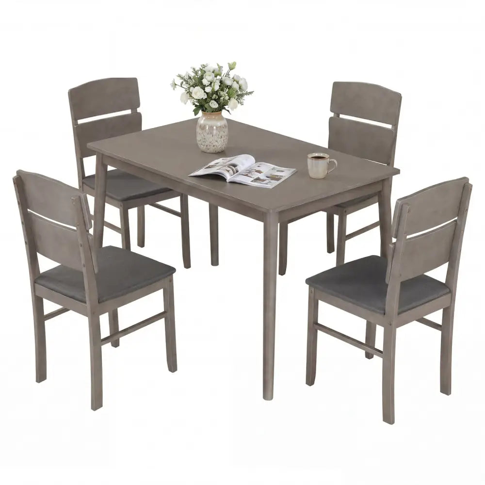 5-Piece Dining Table Set with High Curved Back for 4 People-Gray - Gray - Dining Room Sets