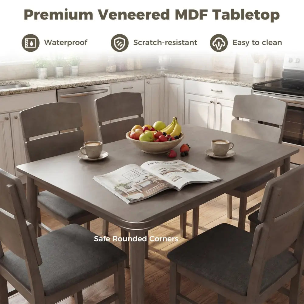 5-Piece Dining Table Set with High Curved Back for 4 People-Gray - Gray - Dining Room Sets