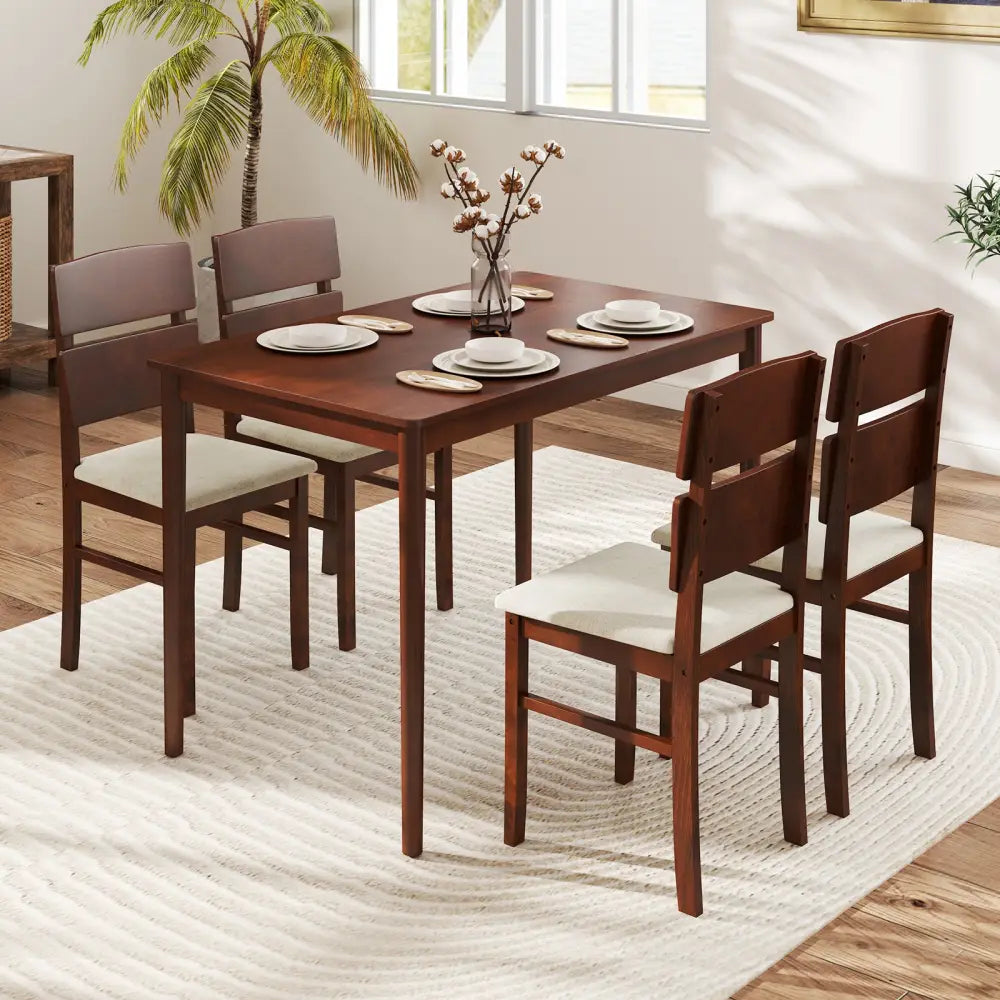 5-Piece Dining Table Set with High Curved Back for 4 People-Walnut - Walnut - Dining Room Sets