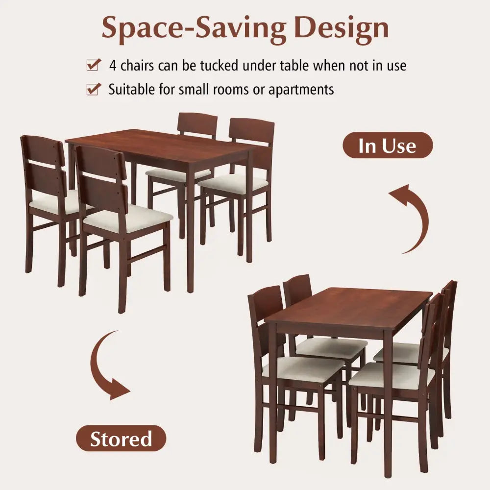 5-Piece Dining Table Set with High Curved Back for 4 People-Walnut - Walnut - Dining Room Sets