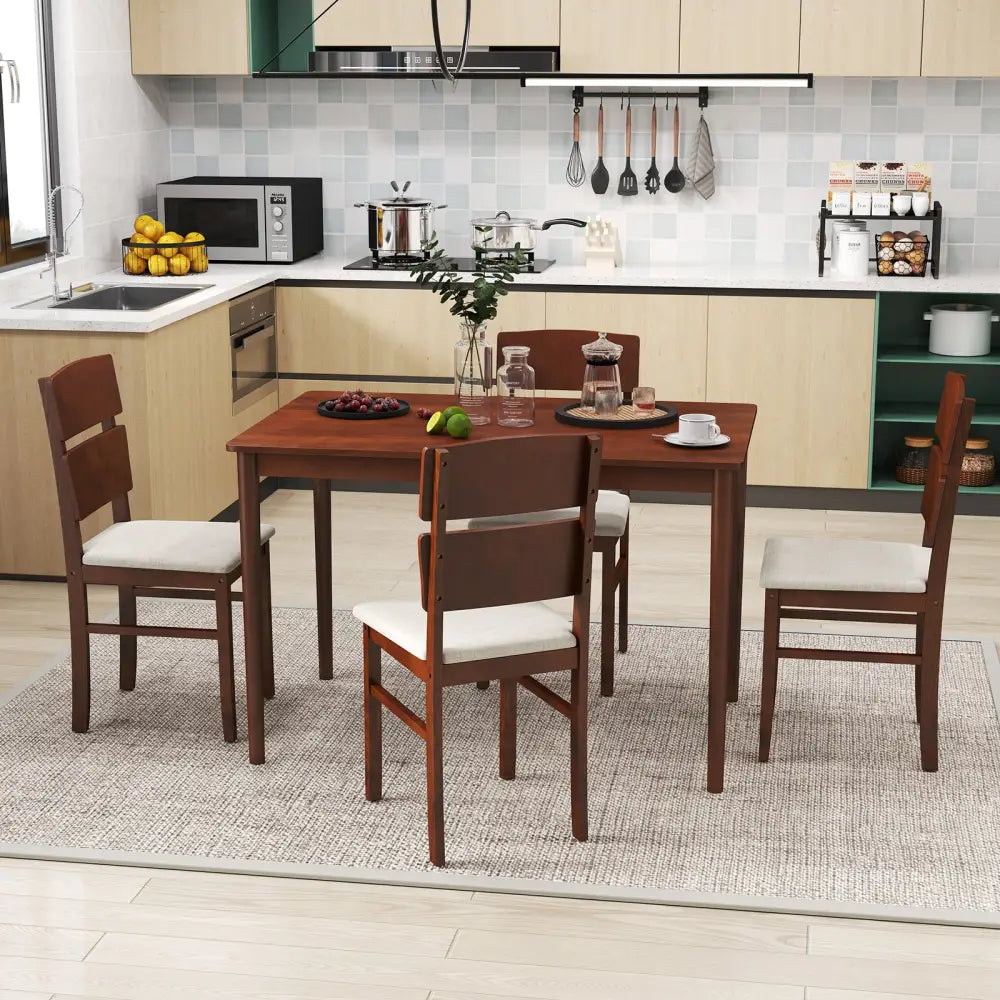 5-Piece Dining Table Set with High Curved Back for 4 People-Walnut - Walnut - Dining Room Sets