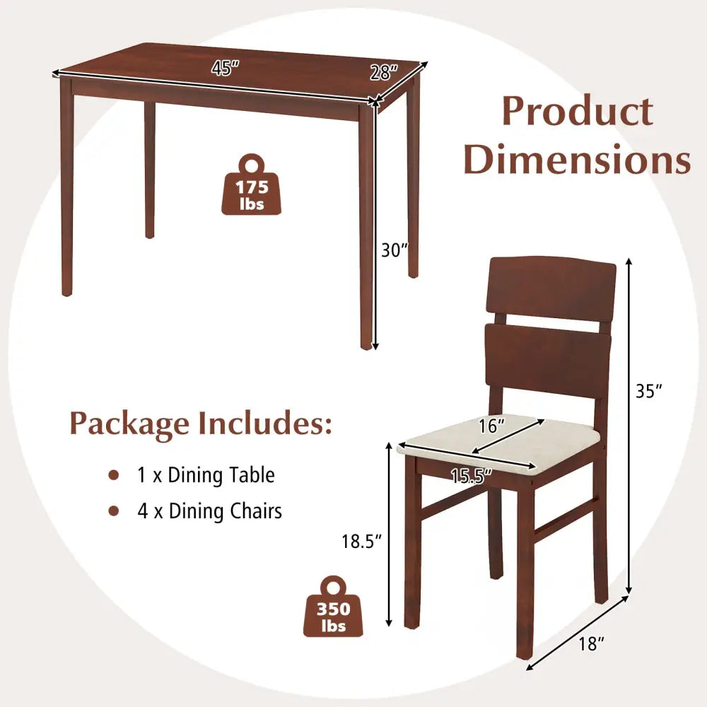 5-Piece Dining Table Set with High Curved Back for 4 People-Walnut - Walnut - Dining Room Sets