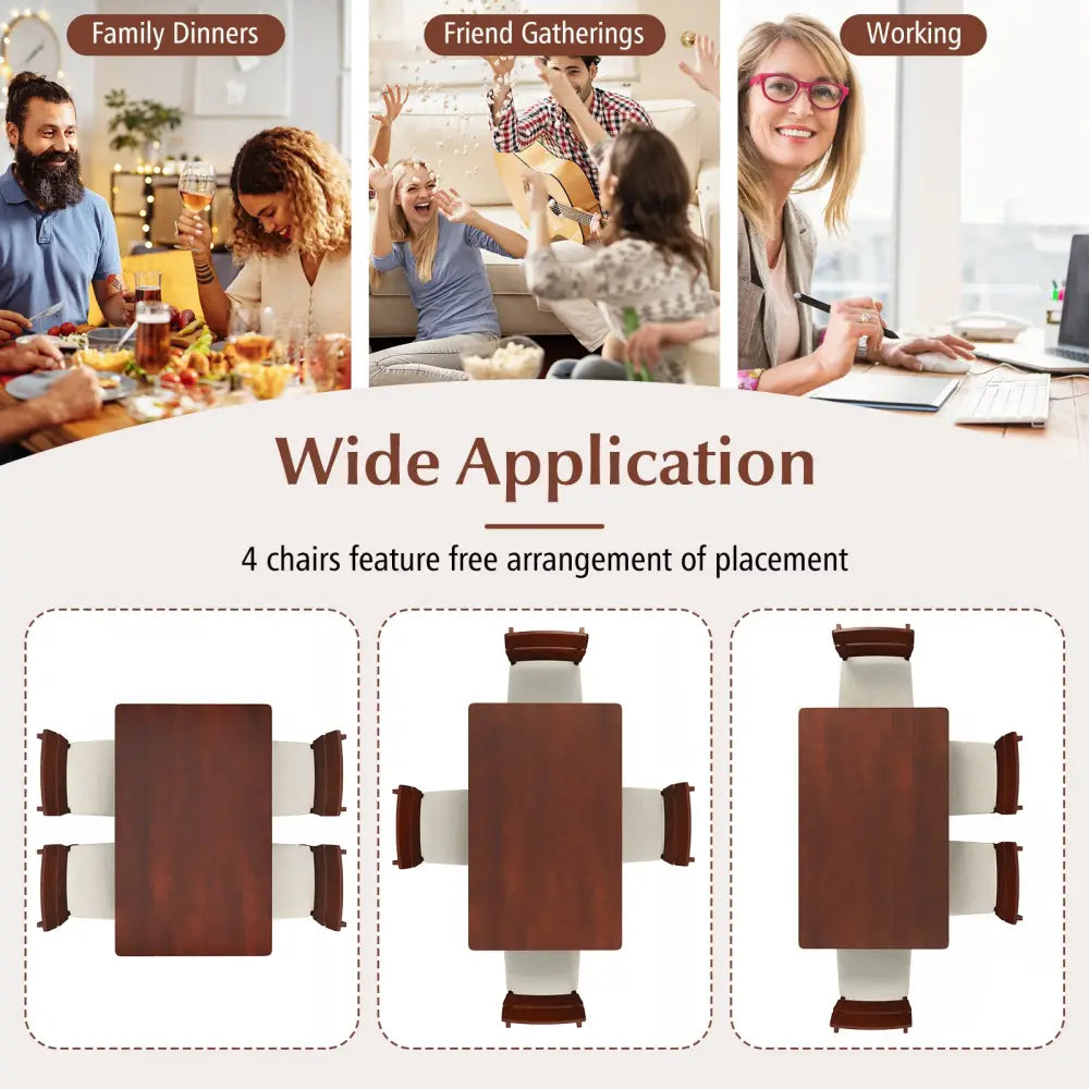 5-Piece Dining Table Set with High Curved Back for 4 People-Walnut - Walnut - Dining Room Sets