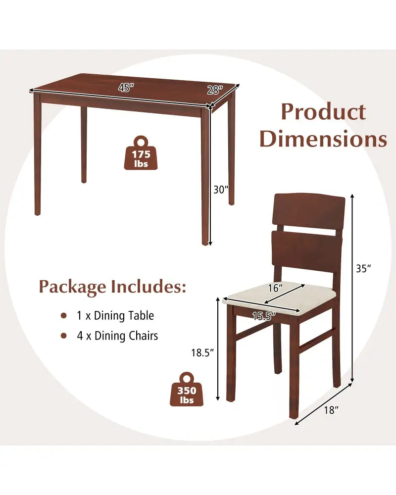 5-Piece Dining Table Set with High Curved Back for 4 People-Walnut - Walnut - Dining Room Sets