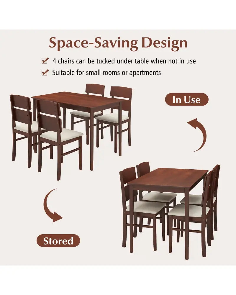 5-Piece Dining Table Set with High Curved Back for 4 People-Walnut - Walnut - Dining Room Sets