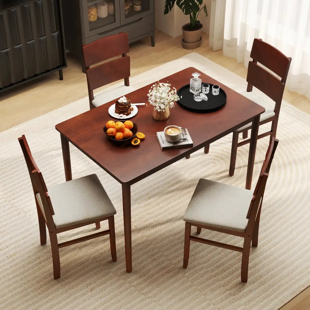 5-Piece Dining Table Set with High Curved Back for 4 People-Walnut - Walnut - Dining Room Sets