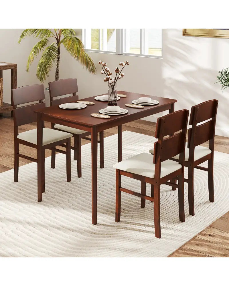 5-Piece Dining Table Set with High Curved Back for 4 People-Walnut - Walnut - Dining Room Sets