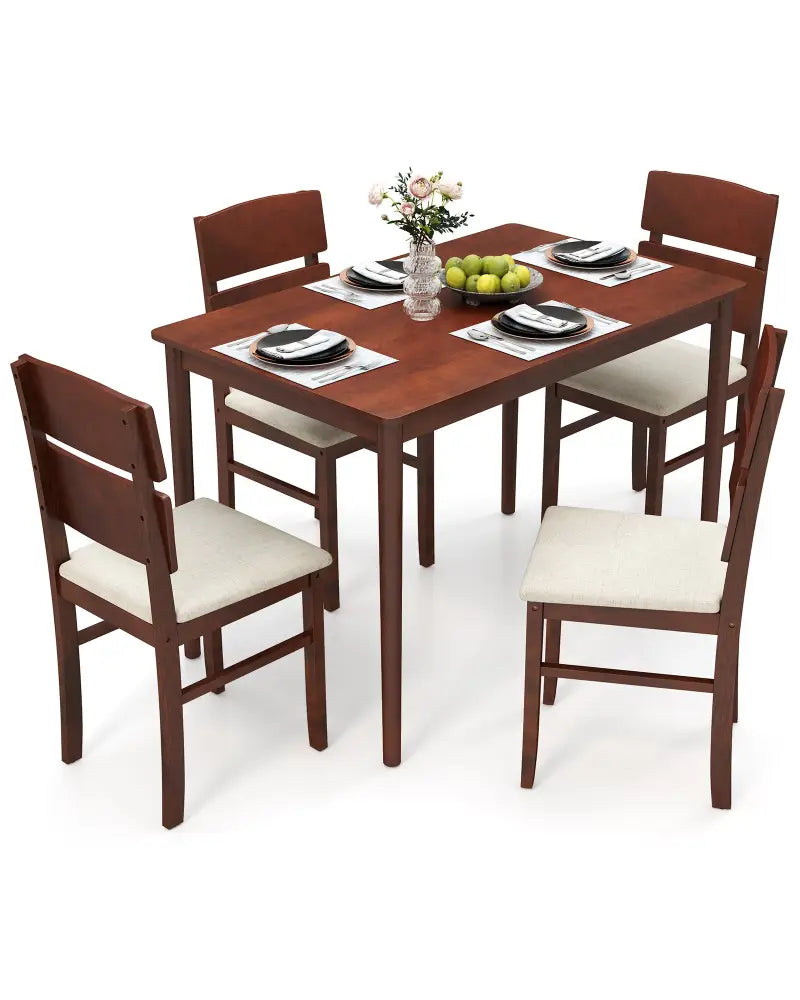 5-Piece Dining Table Set with High Curved Back for 4 People-Walnut - Walnut - Dining Room Sets