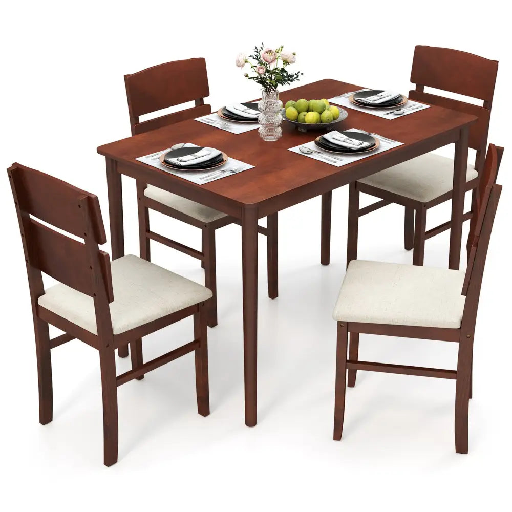 5-Piece Dining Table Set with High Curved Back for 4 People-Walnut - Walnut - Dining Room Sets