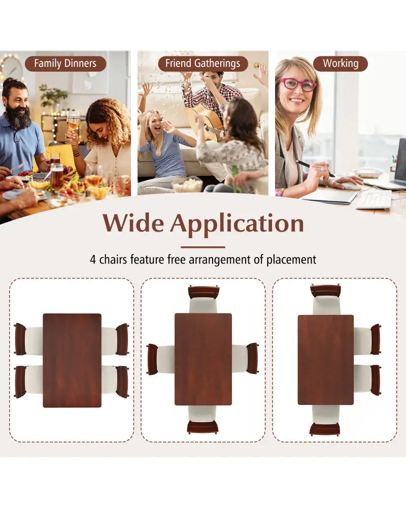 5-Piece Dining Table Set with High Curved Back for 4 People-Walnut - Walnut - Dining Room Sets