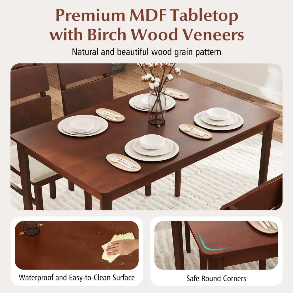 5-Piece Dining Table Set with High Curved Back for 4 People-Walnut - Walnut - Dining Room Sets