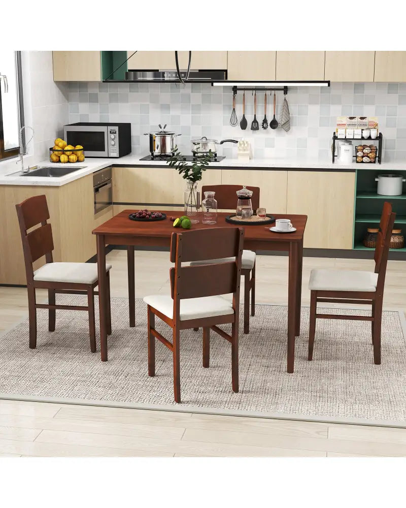 5-Piece Dining Table Set with High Curved Back for 4 People-Walnut - Walnut - Dining Room Sets