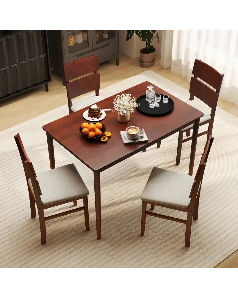 5-Piece Dining Table Set with High Curved Back for 4 People-Walnut - Walnut - Dining Room Sets