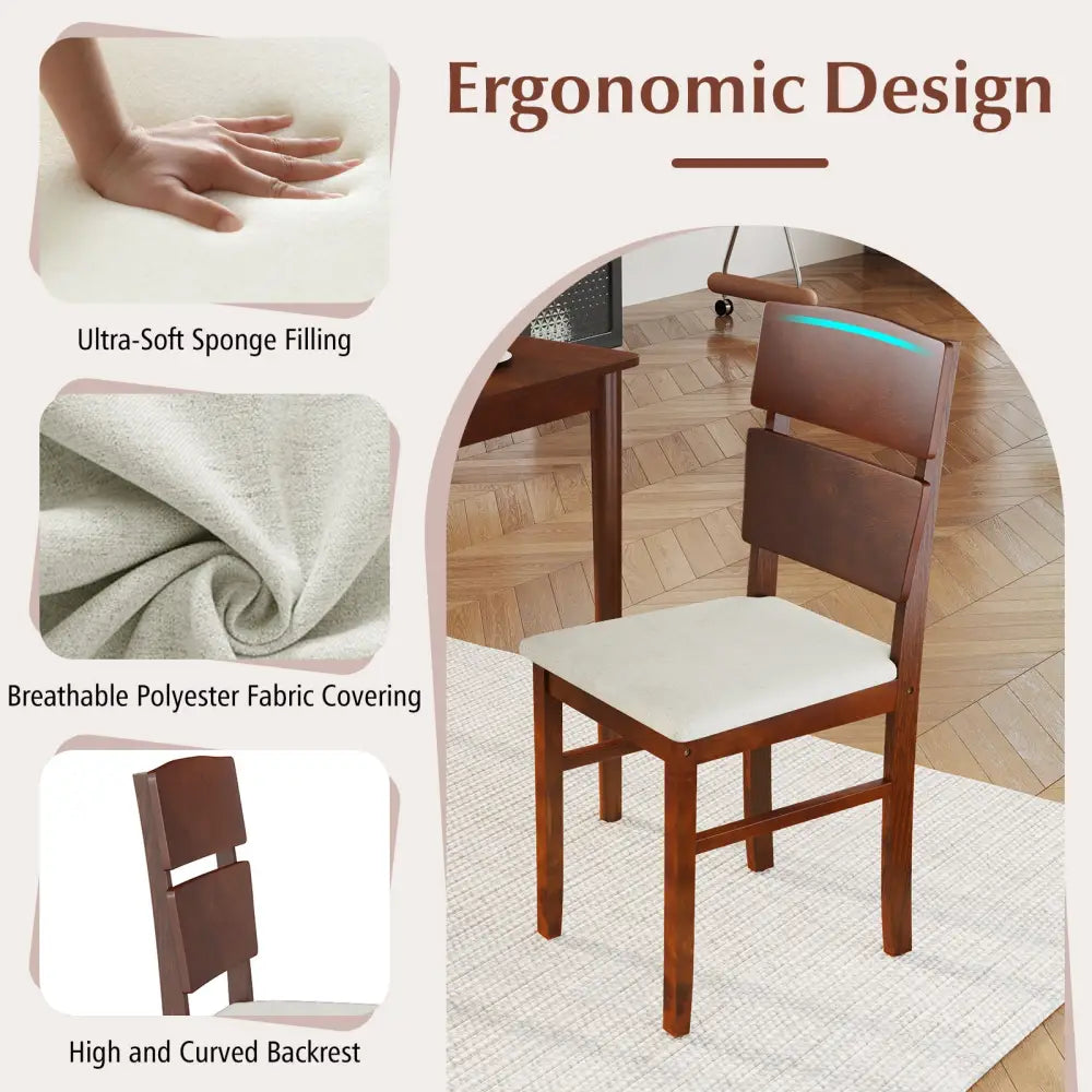 5-Piece Dining Table Set with High Curved Back for 4 People-Walnut - Walnut - Dining Room Sets