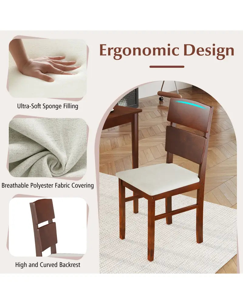5-Piece Dining Table Set with High Curved Back for 4 People-Walnut - Walnut - Dining Room Sets
