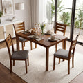 5-Piece Dining Table Set with Linen Fabric Upholstered Chairs and Solid Rubber Wood Frame for 4 People-Brown - Brown