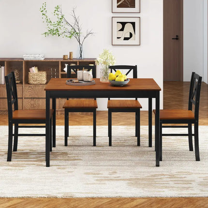 5 Piece Dining Table Set with Rectangular Kitchen Table and 4 Chairs for 4 People-Coffee Costway