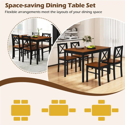 5 Piece Dining Table Set with Rectangular Kitchen Table and 4 Chairs for 4 People-Coffee Costway