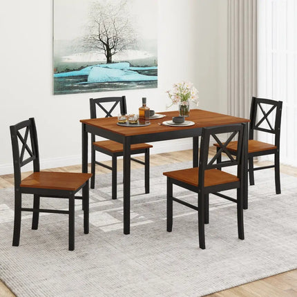 5 Piece Dining Table Set with Rectangular Kitchen Table and 4 Chairs for 4 People-Coffee Costway