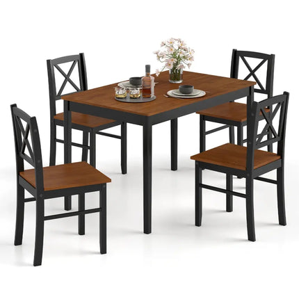 5 Piece Dining Table Set with Rectangular Kitchen Table and 4 Chairs for 4 People-Coffee Costway