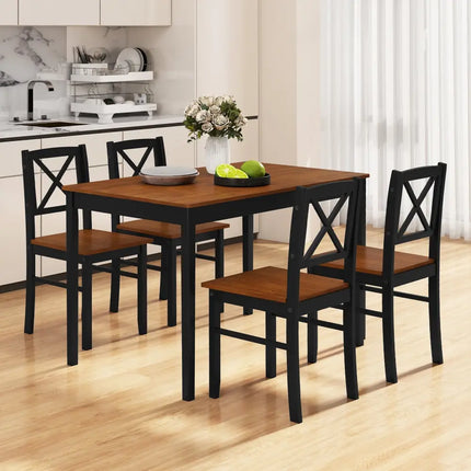 5 Piece Dining Table Set with Rectangular Kitchen Table and 4 Chairs for 4 People-Coffee Costway