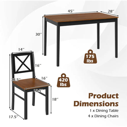 5 Piece Dining Table Set with Rectangular Kitchen Table and 4 Chairs for 4 People-Coffee Costway