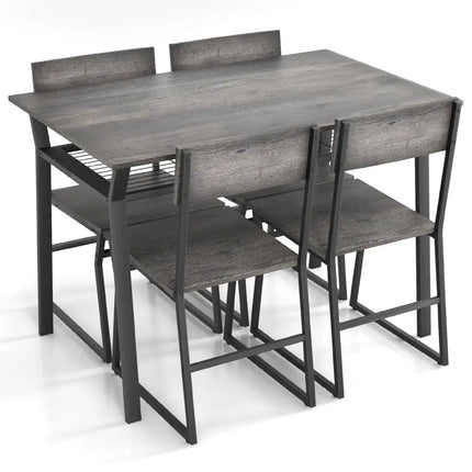 5 Piece Dining Table Set with Storage Rack and Metal Frame-Gray Costway