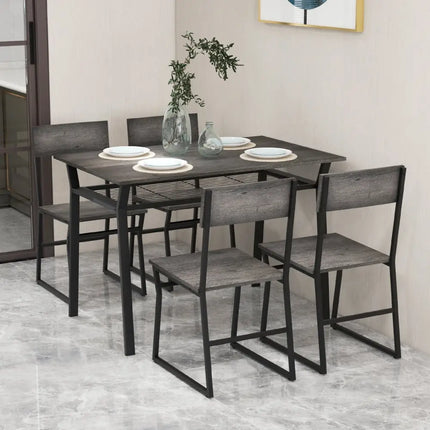 5 Piece Dining Table Set with Storage Rack and Metal Frame-Gray Costway