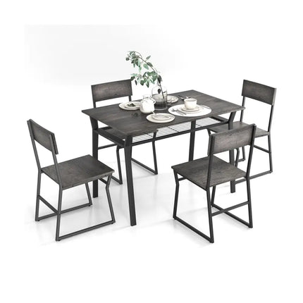 5 Piece Dining Table Set with Storage Rack and Metal Frame-Gray Costway