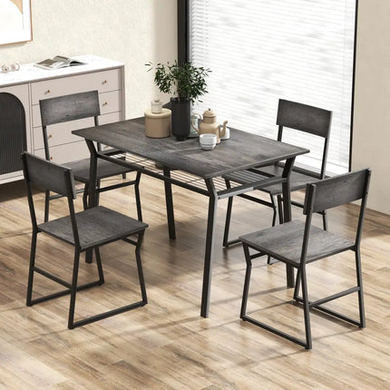 5 Piece Dining Table Set with Storage Rack and Metal Frame-Gray Costway