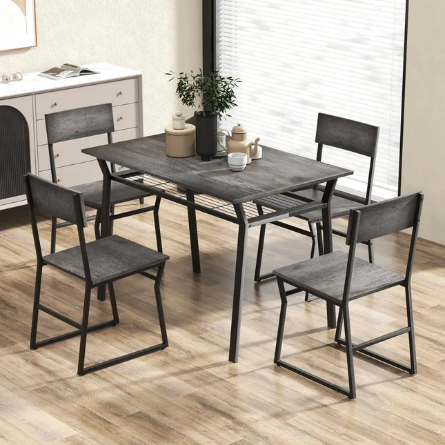5 Piece Dining Table Set with Storage Rack and Metal Frame-Gray Costway
