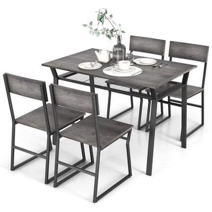 5 Piece Dining Table Set with Storage Rack and Metal Frame-Gray Costway