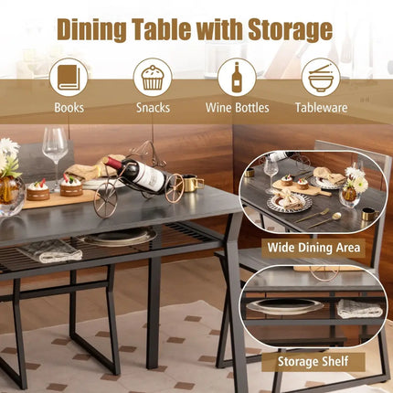 5 Piece Dining Table Set with Storage Rack and Metal Frame-Gray Costway