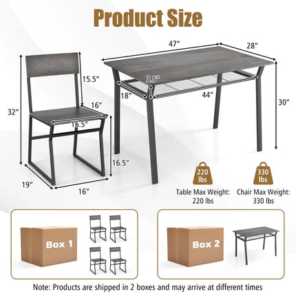 5 Piece Dining Table Set with Storage Rack and Metal Frame-Gray Costway