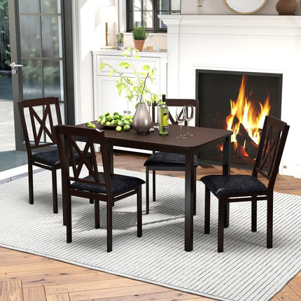 5-Piece Dining Table Set with Wide Tabletop and Rubber Wood Legs-Black Costway
