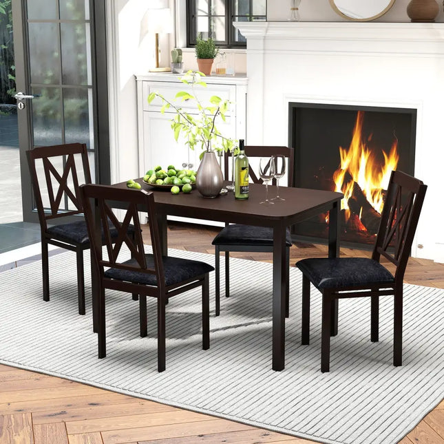 5-Piece Dining Table Set with Wide Tabletop and Rubber Wood Legs-Black Costway