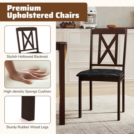 5-Piece Dining Table Set with Wide Tabletop and Rubber Wood Legs-Black Costway