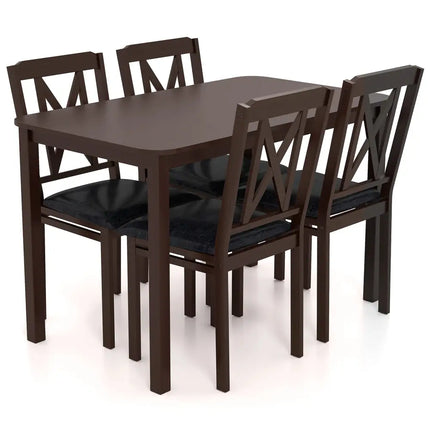 5-Piece Dining Table Set with Wide Tabletop and Rubber Wood Legs-Black Costway