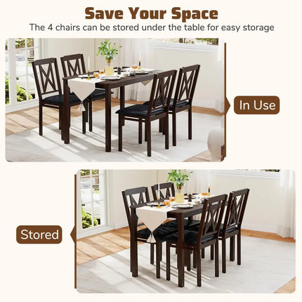 5-Piece Dining Table Set with Wide Tabletop and Rubber Wood Legs-Black Costway