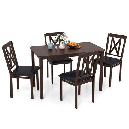 5-Piece Dining Table Set with Wide Tabletop and Rubber Wood Legs-Black Costway