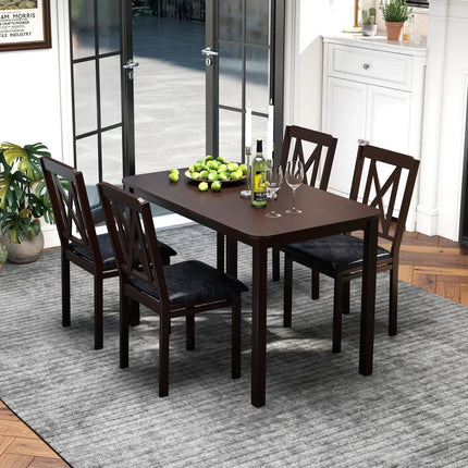 5-Piece Dining Table Set with Wide Tabletop and Rubber Wood Legs-Black Costway