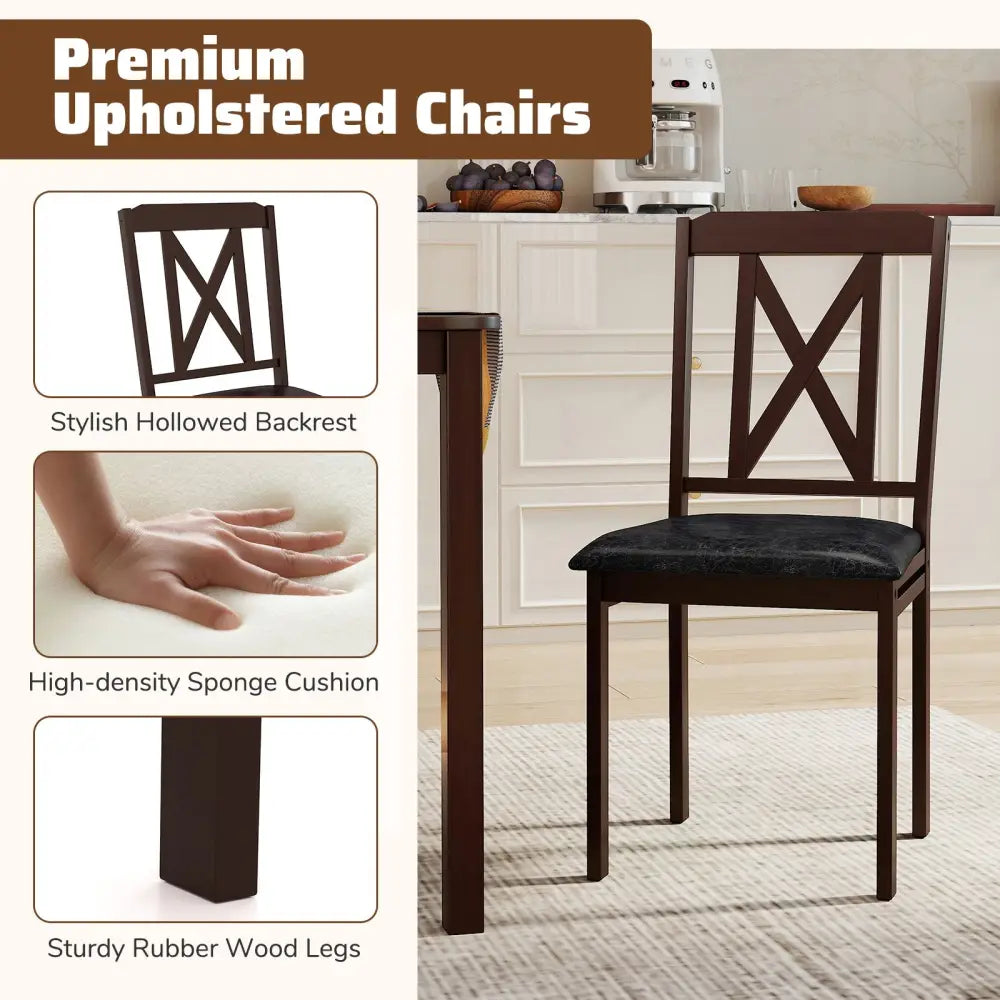 5-Piece Dining Table Set with Wide Tabletop and Rubber Wood Legs-Black - Black - Dining Room Sets
