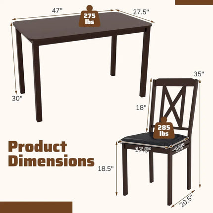 5-Piece Dining Table Set with Wide Tabletop and Rubber Wood Legs-Black Costway
