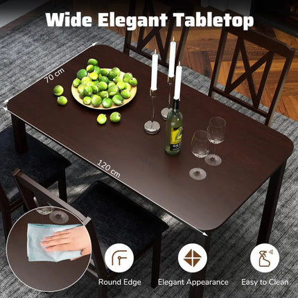 5-Piece Dining Table Set with Wide Tabletop and Rubber Wood Legs-Black Costway
