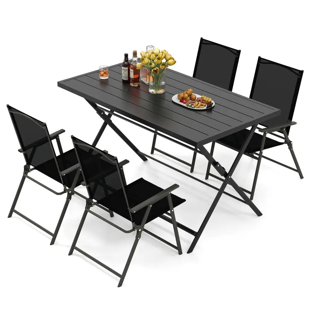 5-Piece Foldable Outdoor Dining Set for Backyard Garden Deck - Patio Dining Sets