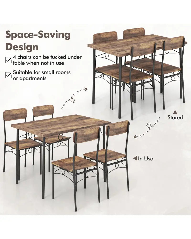 5-Piece Industrial Dining Table Set for 4 for Small Place Apartment-Brown - Brown - Dining Room Sets